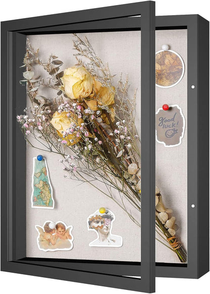 Califortree 8x10 Shadow Box Frame with Linen Back - Sturdy Rustic Memory Display Case of Flower, Pictures, Medals and More, White