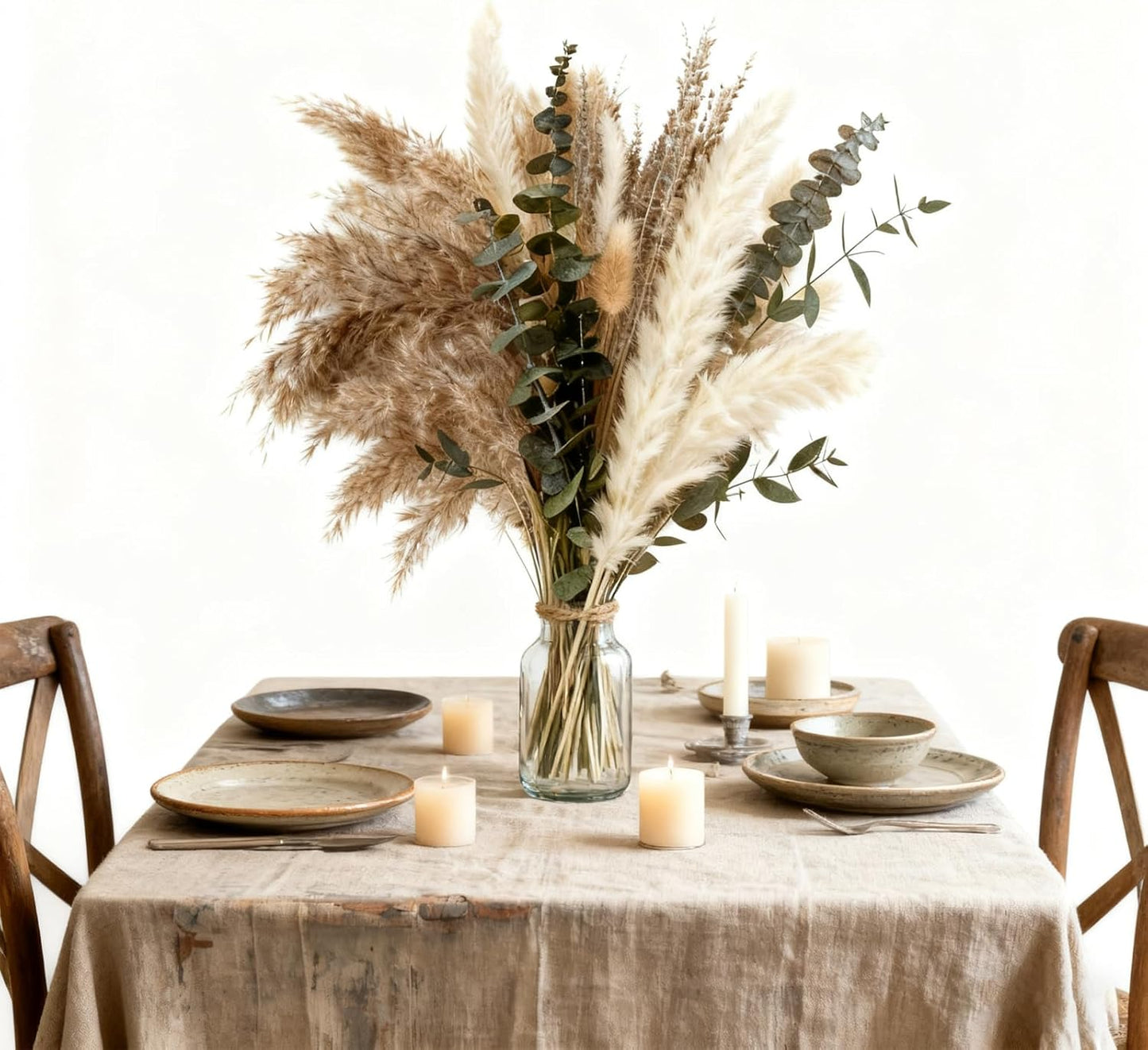 Boho Pampas Grass Bouquet, Exquisite Lavender, Eucalyptus, Wheat & Bunny Tail for Western Boho Decor, Rustic Dried Floral Arrangement for Bohemian Home, Bedroom, Wedding and Table Décor