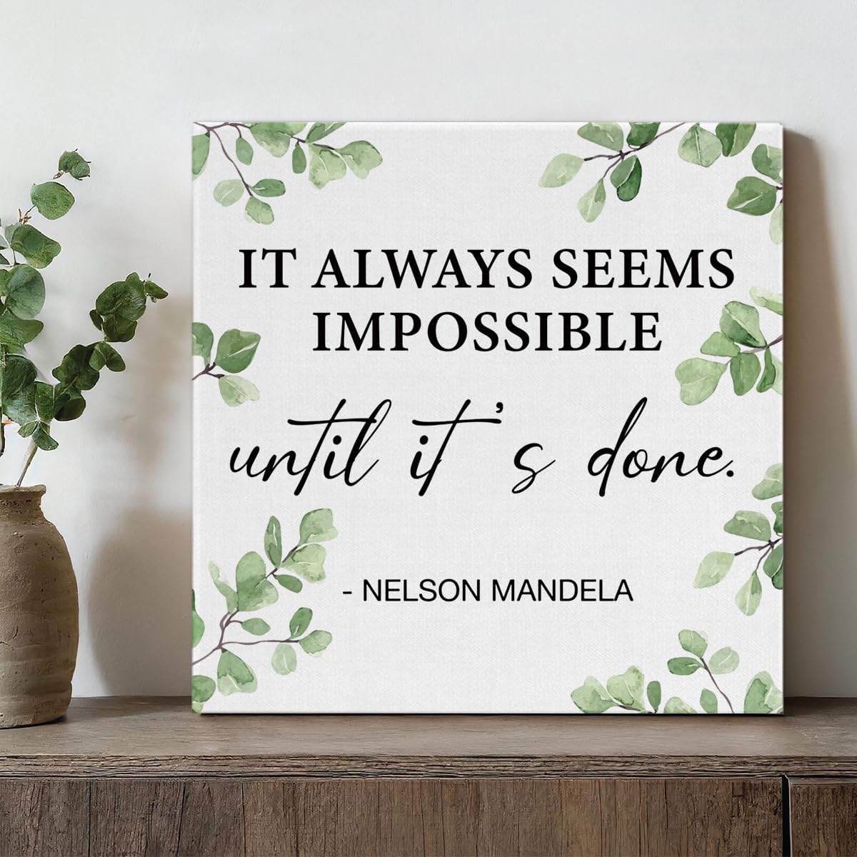 Inspirational Farmhouse Canvas Print Wall Art Decor One Small Positive Thought in the Morning Can Change Your Whole Day Sign Painting Plaque Rustic Home Decoration (8 X 8 Inches, Framed)