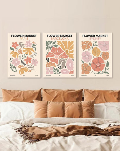Sage Green Boho Wall Art Set of 3, Minimalist Framed Wall Art Geometric Line Leaf Sun Moon Beige Green Canvas Artwork Paintings, Abstract Botanical Boho Room Decor, Office, 12"x16"