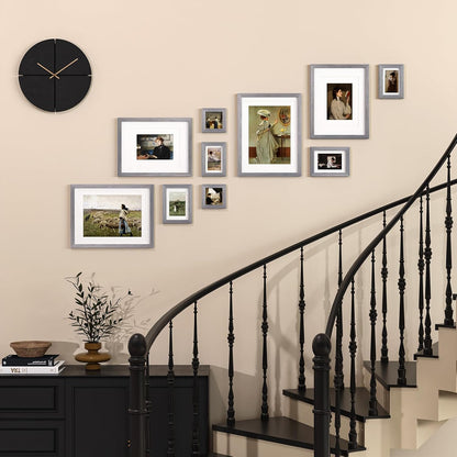 Egofine Picture Frame Set 12 Pack, Picture Frames Collage Wall Decor with Two 11x14, Two 8x10, Four 5x7, Four 4x6 for Wall and Tabletop, Made of Solid Wood, Covered by Plexiglass, Natural Wood