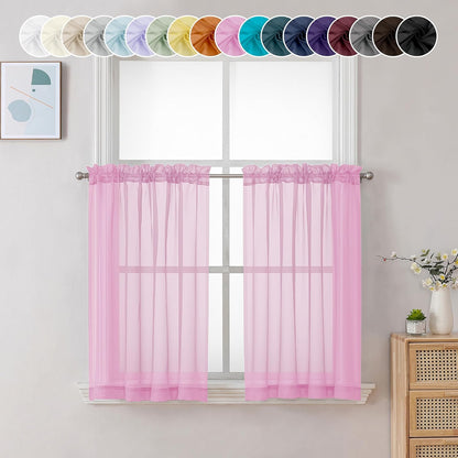 Chyhomenyc Sheer White Valances for Windows 2 Pack, Small Window Curtains for Living Room Bathroom Cafe Laundry Basement, Modern Top Dual Rod Pocket Voile Curtain, 42W x 14L inches, White - Colors A
