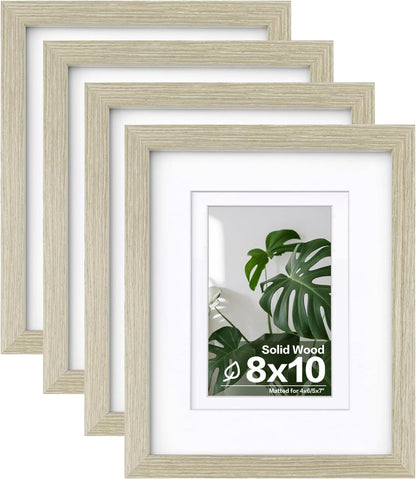 Egofine 8x10 Picture Frames Set of 4, Made of Solid Wood Covered by Plexiglass 4x6 and 5x7 with Mat or 8x10 without Mat, for Table Top Display and Wall Mounting Photo Frame Black