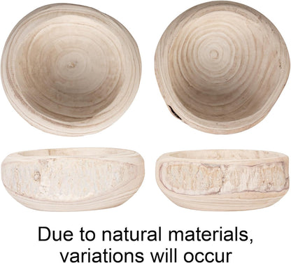 Bloomingville Decorative Hand-Carved Paulownia Wood Bowl, Whitewashed, 10.5 in Diameter, 4.25 in Tall