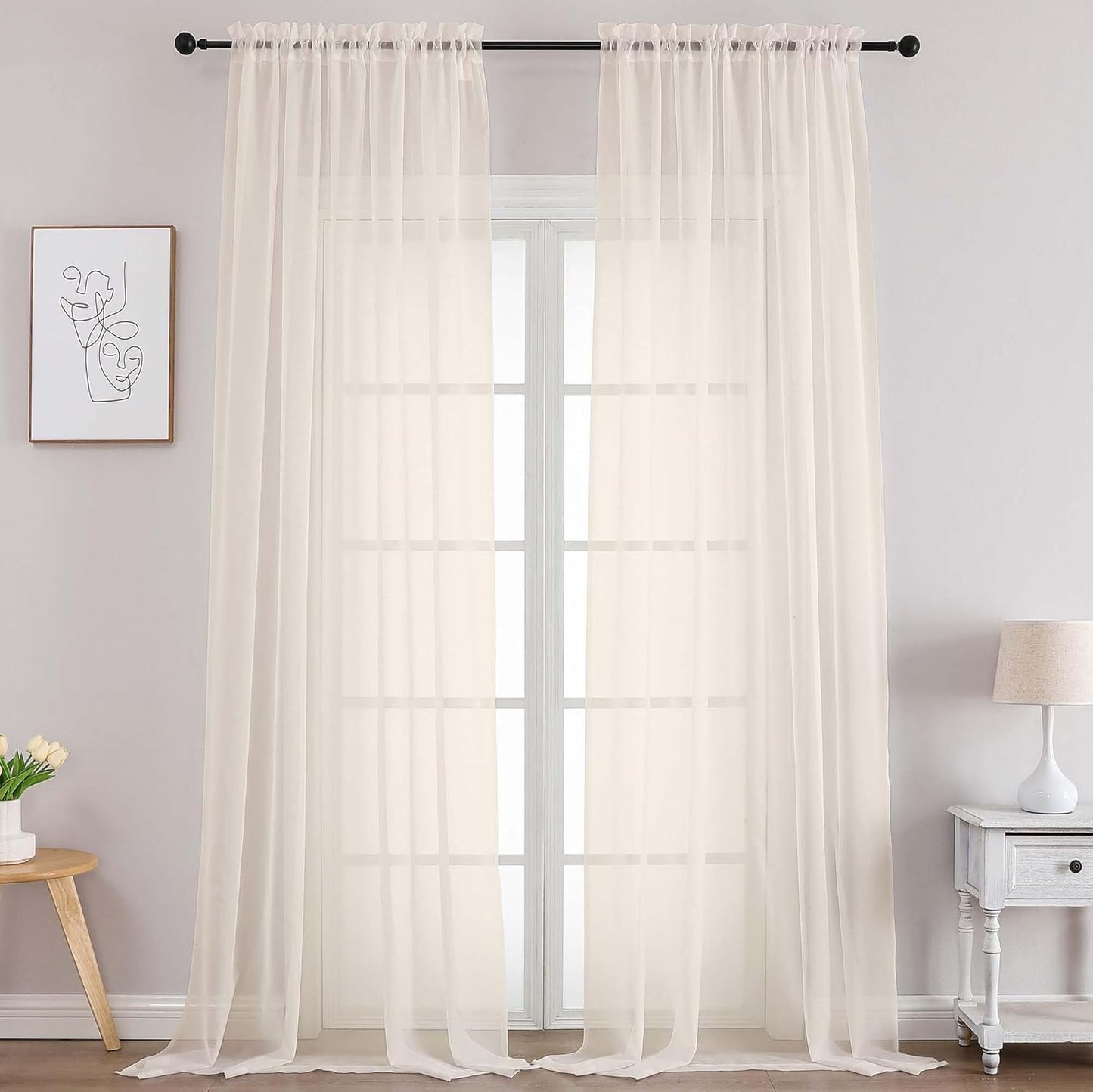 Chyhomenyc Sheer White Valances for Windows 2 Pack, Small Window Curtains for Living Room Bathroom Cafe Laundry Basement, Modern Top Dual Rod Pocket Voile Curtain, 42W x 14L inches, White - Colors A