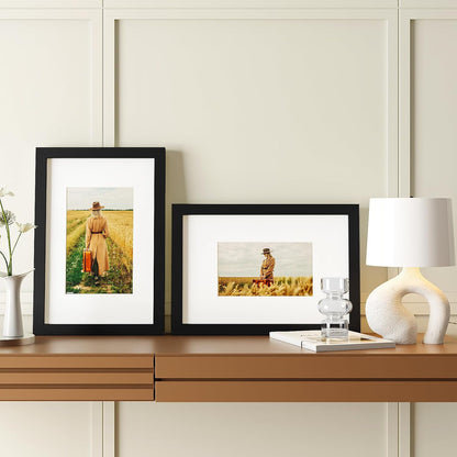 Egofine 12x16 Picture Frame Black, Covered by Plexiglass Made of Solid Wood, Display Pictures 9x12 and 11x14 with Mat or 12x16 Without Mat, for Wall Mounting Photo Frame - Colors B