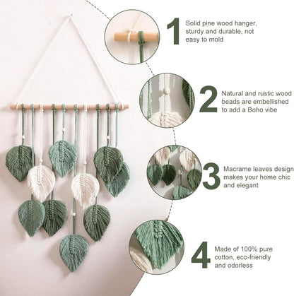 Artilady Macrame Wall Hanging -Handmade Sage Green Leaf Wall Tapestry,Boho Decorations for Bedroom Living Room Bathroom,Earthy Room Decor,Wedding Birthday for Women Girls