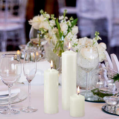 MTLEE 18 Pcs Set of 3 Pillar Candles Bulk 2 in x 3, 6, 8 Long Burning Clean Unscented Smokeless Pillar Candles for Wedding Emergency Lanterns Ceremony Party (Ivory White)