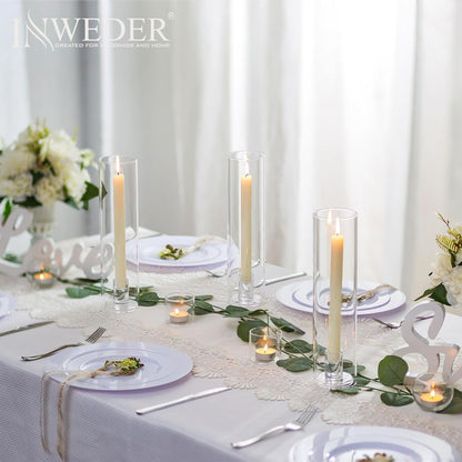 Glass Hurricane Candle Holder: 12" Tall Candlestick Holder Bulk with Cylinder Windproof Cover Set of 6 Clear Taper Candle Holders for Wedding Party Birthday Christmas Decor