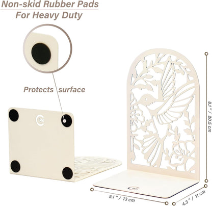 CNK Premium BookEnds - Heavy Duty Metal Book Stoppers for Home Office, Decorative Book Shelf Holders (Hummingbird Black)