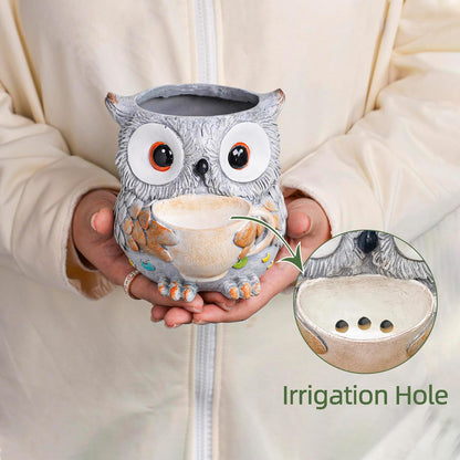 Saysmile Unique Owl Plant Pots Indoor, Cute Small Succulent Pots with Drainage Hole, Rocking Chair Planters for Outdoor Indoor Plants, Resin Flower Pot for String of Pearls, Gift Ideas for Mother