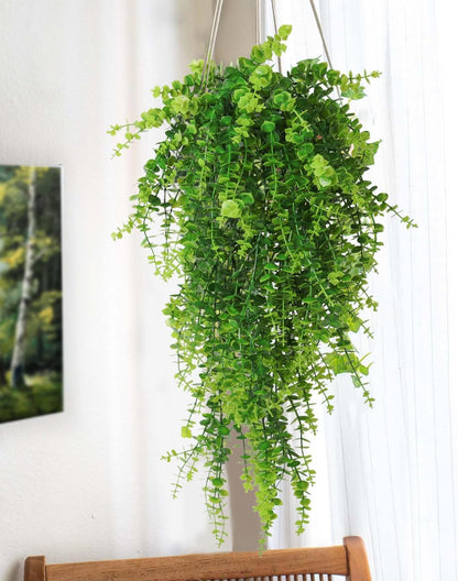 RECUTMS Artificial Hanging Plants Fake Hanging Plant Faux Eucalyptus Leaf Greenery Vine Outdoor UV Resistant Plastic Plants Home Garden Wedding Party Indoor Outdoor Decorations(White)