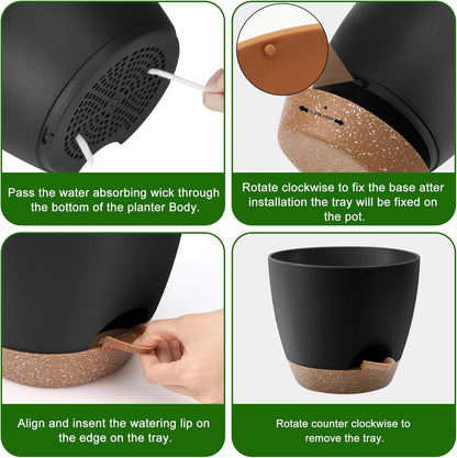 QRRICA Plant Pots 10/9/8/7.5/7 Inch Self Watering Pots, Set of 5 Plastic Planters with Drainage Holes and Saucers,Plastic Flower Pots,Nursery Planting Pot for Indoor Out Door Plants（Green）