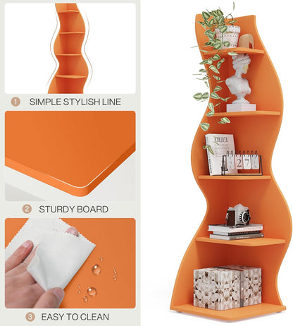 Tribesigns Corner Shelf, Modern 5-Tier Wall Corner Bookshelf, Stylish Corner Small Bookcase Storage Rack Plant Stand with Unique Shape for Living Room, Home Office (White, 1PC)