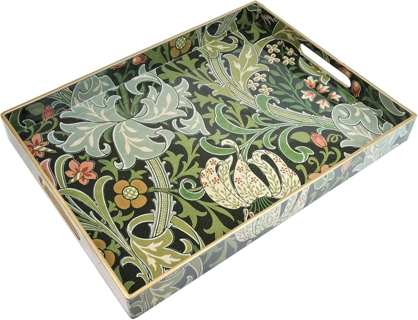 Spsyrine Serving Tray with Handles, Plastic Decorative Tray for Coffee Table, Living Room, Home Decor, Dianthus