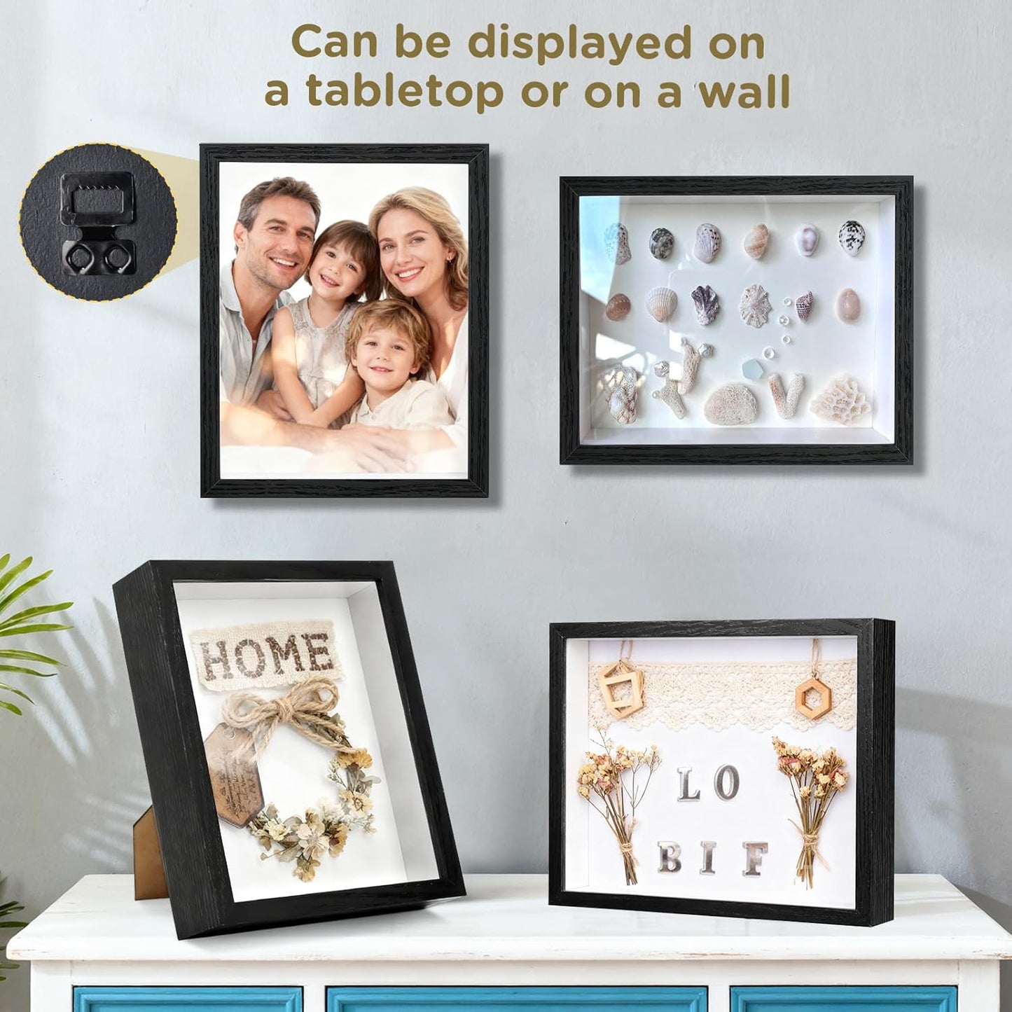 Shadow Box Frame 8x10 - 3 Pack Wood Deep Shadowbox with Glass Shadow Boxes Display Cases Suitable for Photos, Dried Flowers, Handicrafts Picture Frames for Wall (Black)