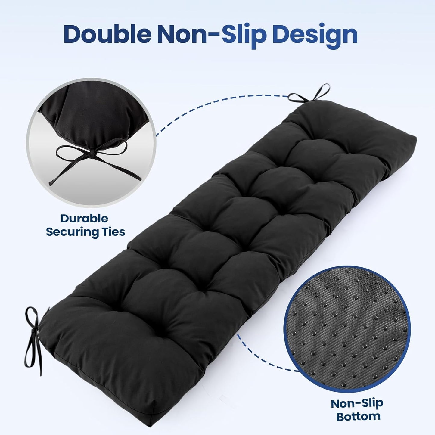 IASEAHK Outdoor Bench Cushion 48x18x5 Inch, Waterproof & Fade-Resistant Patio Furniture Cushions, Tufted Memory Foam Indoor/Outdoor Cushions for Couch Swing with Non-Slip Backing & Straps, Dark Grey