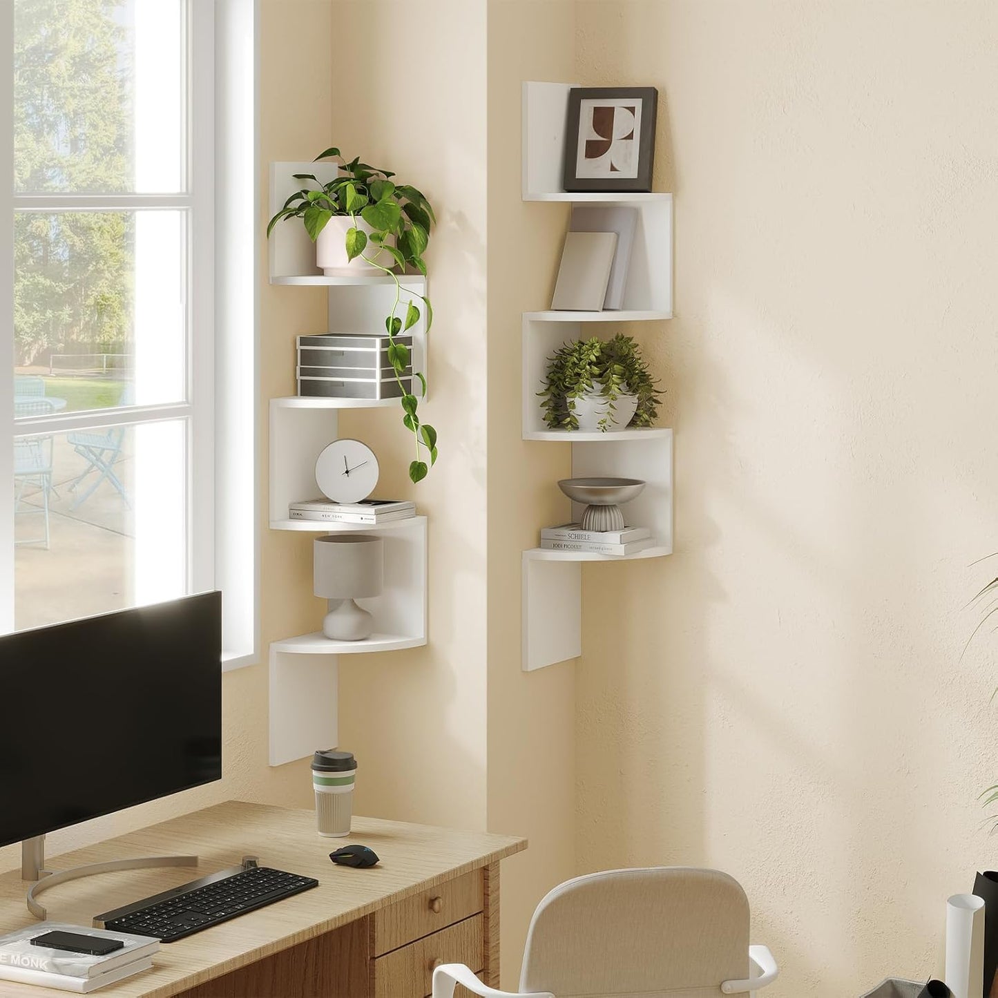 HOOBRO Corner Shelf Wall-Mounted, Set of 2 Floating Corner Shelves for Wall, 4-Tier Corner Bookshelves for Living Room, Bedroom, Bathroom, Home Office, Black BK25BJP201