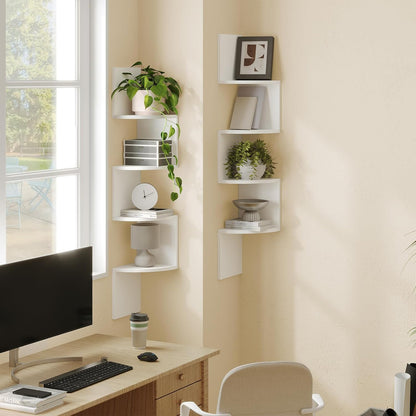 HOOBRO Corner Shelf Wall-Mounted, Set of 2 Floating Corner Shelves for Wall, 4-Tier Corner Bookshelves for Living Room, Bedroom, Bathroom, Home Office, Black BK25BJP201