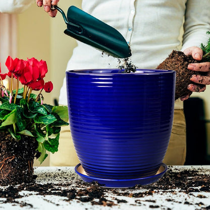 Ceramic Pots for Plants - 6 Inch Plant Pot with Drainage Hole and Saucer, Round Planters for Indoor Outdoor, Flower Pots, Modern Planter, Home Office Room Decor, Gifts for Plant Lovers, White