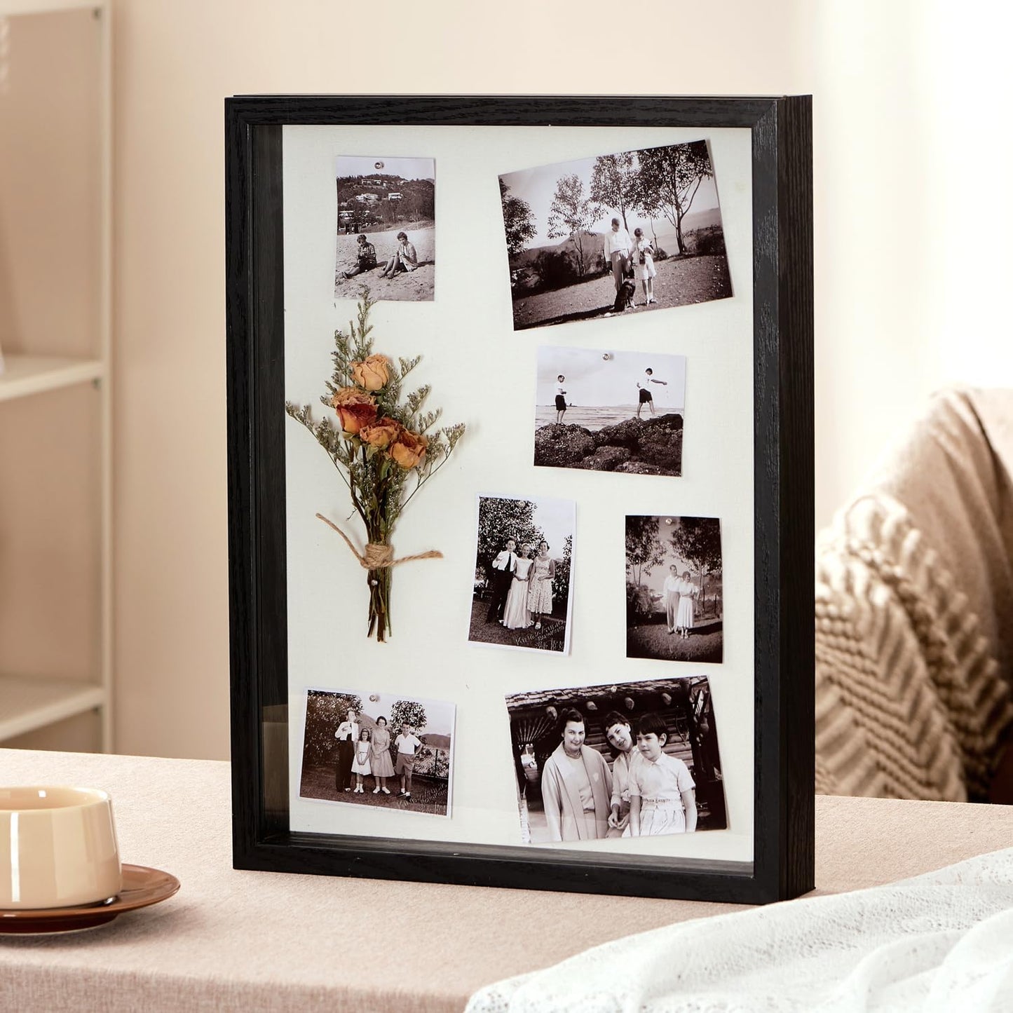 8x10 Deep Shadow Box Picture Frame Display Case with Linen Back and Stand,Real Glass Black Shadow Memory Box Frame 8x10 for Flower Baby Pet Wedding Photo Art Craft Memorial Wall Decor Gift