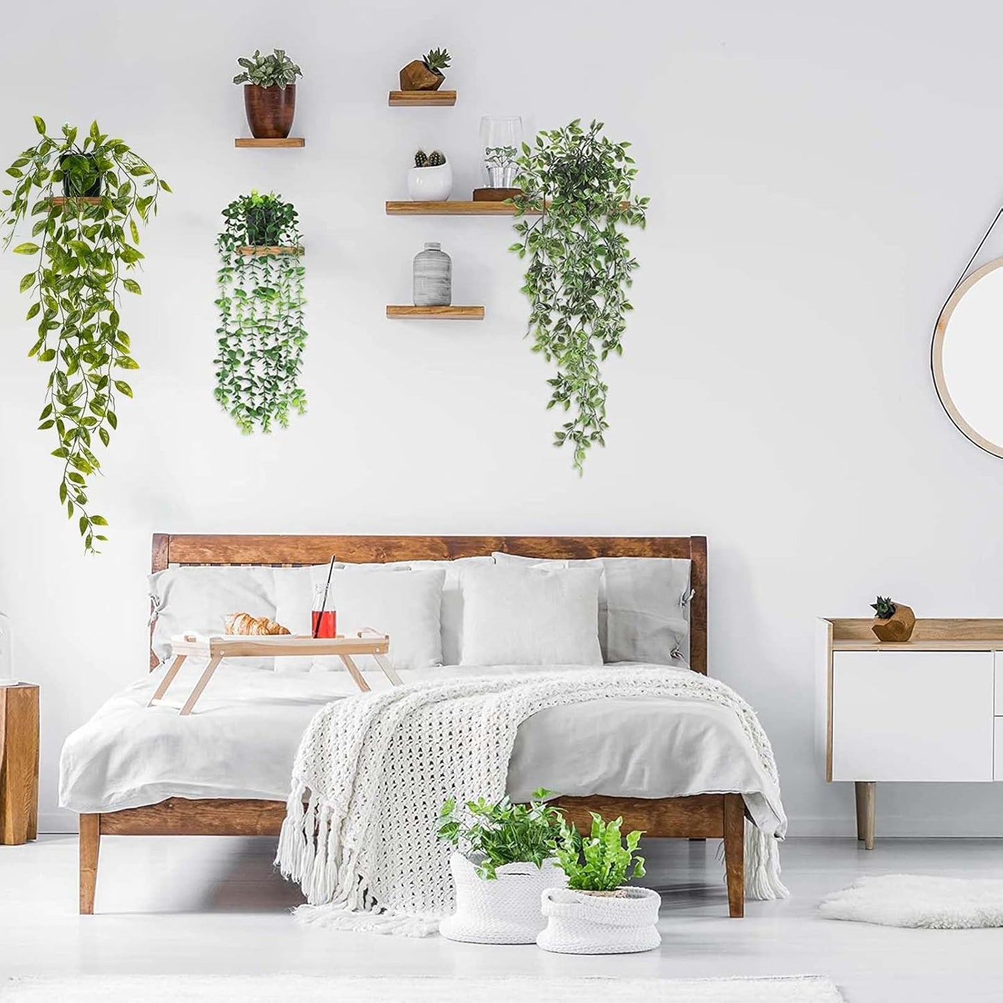 BLEUM CADE Fake Hanging Plants, 2pcs Artificial Pothos Vines Greenery for Wall Home Living Room Office Indoor Outdoor Decor (No Baskets)