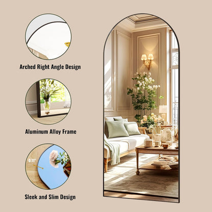 XRAMFY 56"x21" Arched Full Length Mirror Floor Mirrors with Aluminum Alloy Frame Free-Standing Wall Mounted Floor Mirrors or Large Dressing Mirror, Black Mirror Full Length