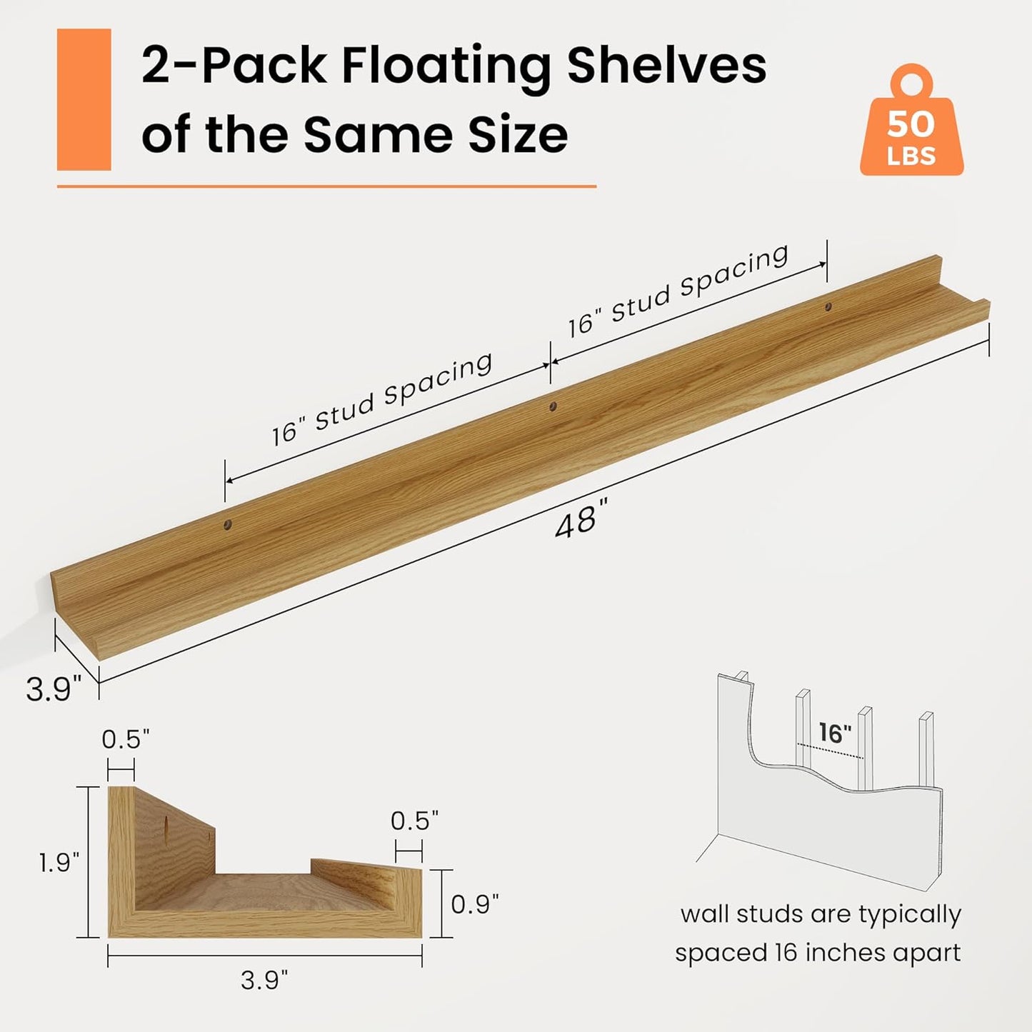 RICHFOCUS Picture Ledge Shelf, 24 inch Floating Shelves Set of 2, Wood Wall Shelves with Lip, Wall Decor Storage for Bedroom Living Room Bathroom Kitchen Nursery Photo Picture, Walnut