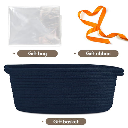 Pro Goleem Small Woven Basket with Gift Bags and Ribbons Durable Baskets for Mothers Day Gifts Empty Small Rope Basket for Storage 12"X 8" X 5" Baby Toy Baskets with Handles, White