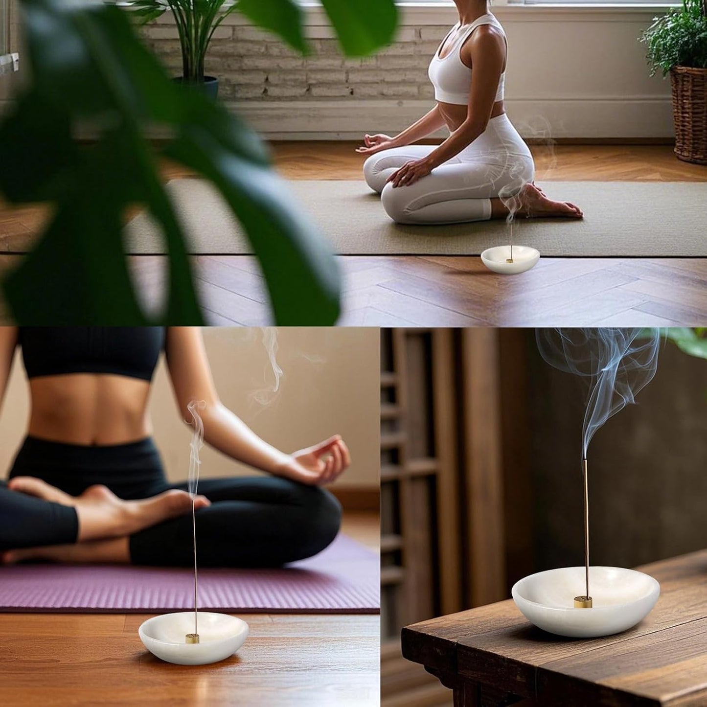 Koville Natural Marble Incense Holder, Incense Holder for Sticks with 9 Holes, Handmade Incense Burner Ash Catcher for Meditation Yoga SPA, Balsam Fir/Palo Santo/Sage/Cone (Green)