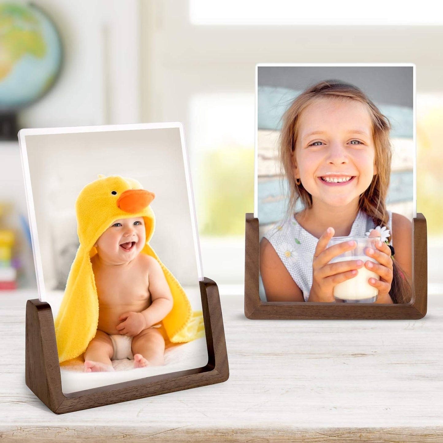 Mixoo 4x6 Picture Frame 2 Pack - Rustic Wooden Picture Frames with Walnut Wood Base and High Definition Break Free Acrylic Photo Covers for Desk Tabletop Display Graduation Gifts Teacher Appreciation Gifts (Horizontal + Vertical)