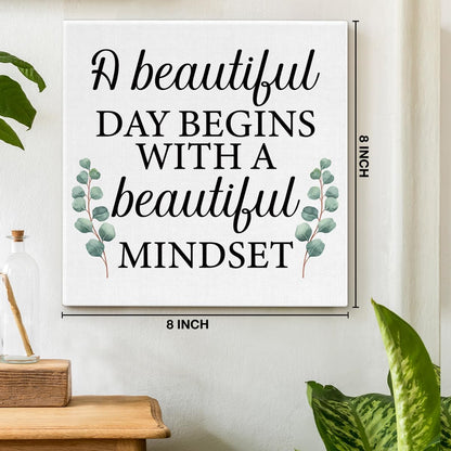 Inspirational Farmhouse Canvas Print Wall Art Decor One Small Positive Thought in the Morning Can Change Your Whole Day Sign Painting Plaque Rustic Home Decoration (8 X 8 Inches, Framed)