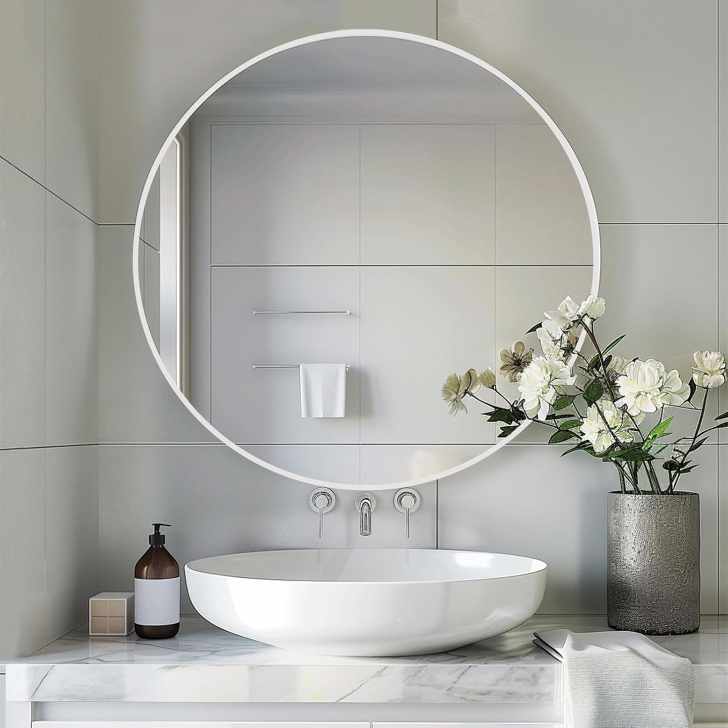 Sunniry Black Round Mirror, Round Mirror 24 inch, Black Circle Mirrors Matte Metal Frame, Wall Mounted Mirrors for Living Room, Bathroom, Wall, Entryway.