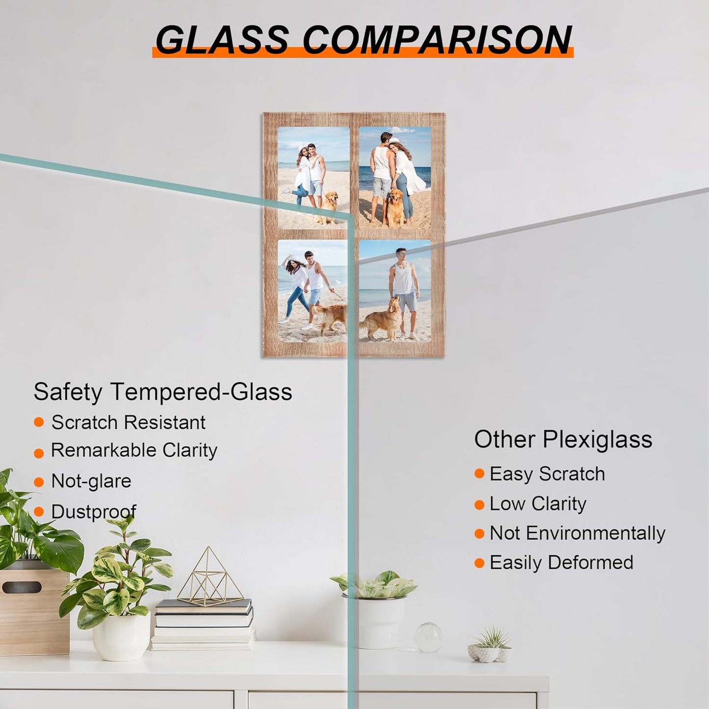 YESKAY 4x6 Picture Frame Collage for Wall Decor, Multiple Photo Collage Frames with Tempered Glass, 7-Opening for 4 x 6 Picture Frames, Rustic Brown, 1 Pack