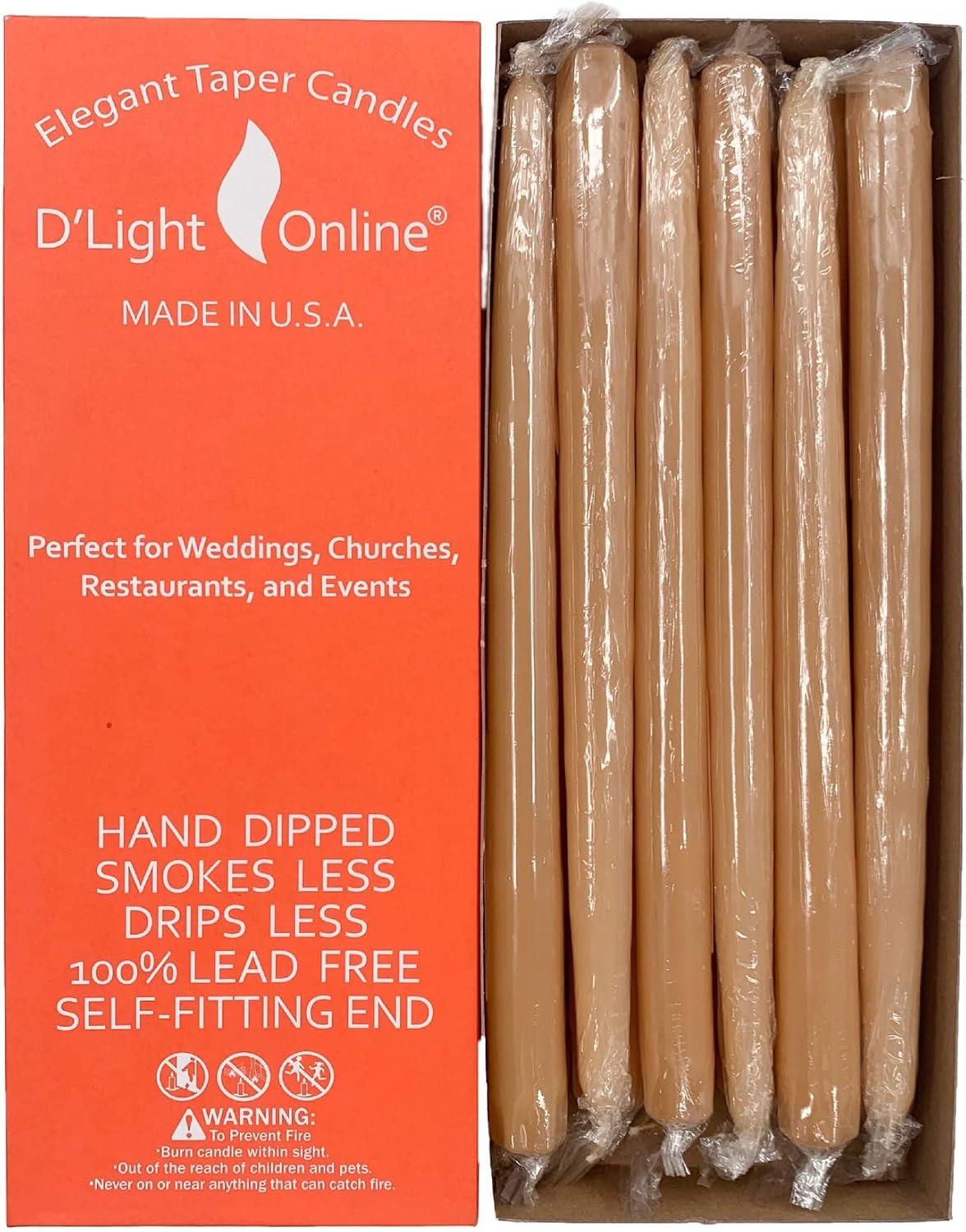 D'light Online White Taper Candles, 10 Inch Premium Quality Candles Hand-Dipped Tapered Candles, Dripless, Smokeless and Unwrapped Bulk Pack for Events - Set of 12 (10 Inch, White)