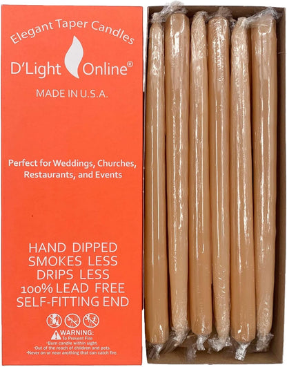 D'light Online White Taper Candles, 10 Inch Premium Quality Candles Hand-Dipped Tapered Candles, Dripless, Smokeless and Unwrapped Bulk Pack for Events - Set of 12 (10 Inch, White)