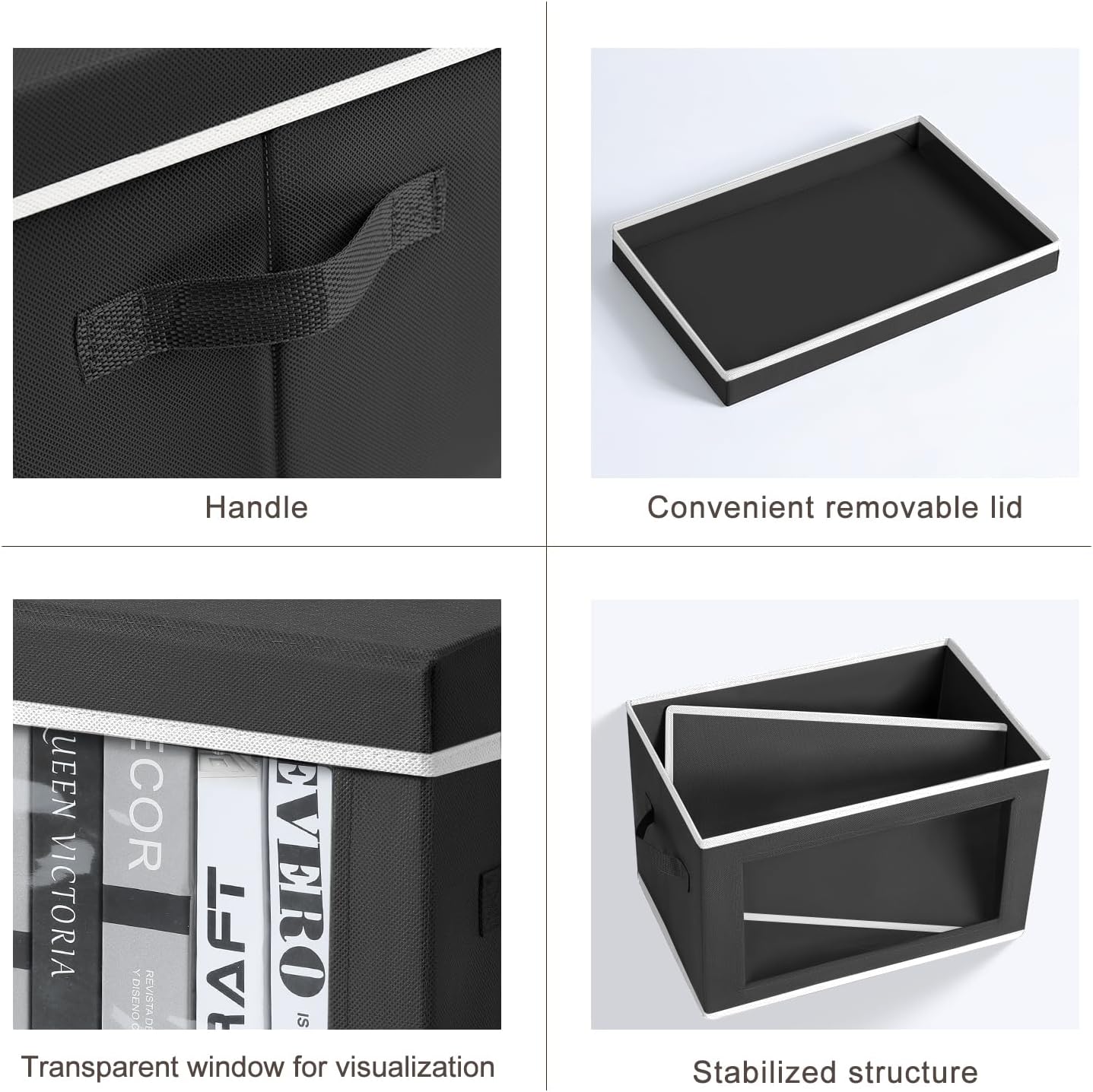 Homsorout Storage Bins with Lids - Fabric Closet Storage Bins with Window, Collapsible Baskets for Shelves 4 Pack, Home Decorative Boxes for Clothes, Closet, Office, Grey