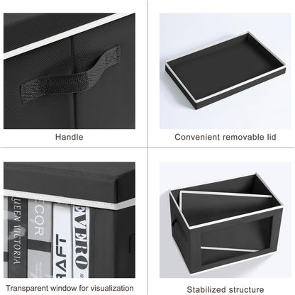 Homsorout Storage Bins with Lids - Fabric Closet Storage Bins with Window, Collapsible Baskets for Shelves 4 Pack, Home Decorative Boxes for Clothes, Closet, Office, Grey