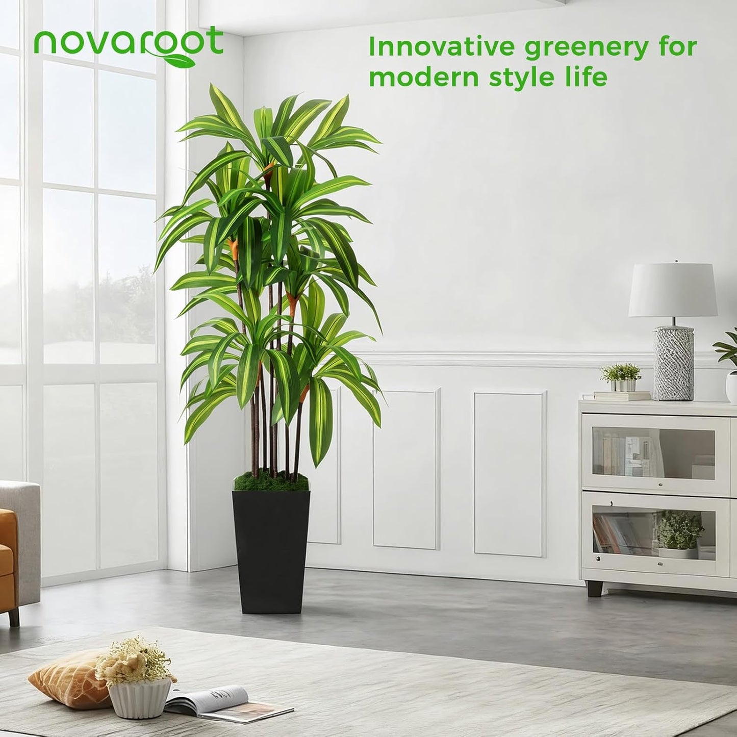 Artificial Dracaena Tree 5FT, Fake Plants with Black Tall Planter - Fake Tree Tall Faux Plants Indoor Floor Plant with Moss - Artificial Plants Indoor for Office Living Room Home Decor