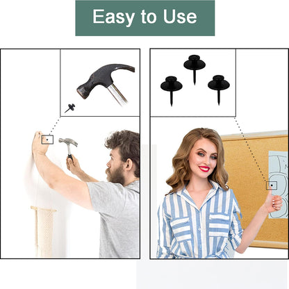 50 PCS Push Pins Picture Hangers Wall Hooks, Double Headed Thumb Tacks for Wall Hangings, Renter Friendly Decor Small Picture Frame Hangers for Drywall Cork Board Home Office Photo Decorations(Black)