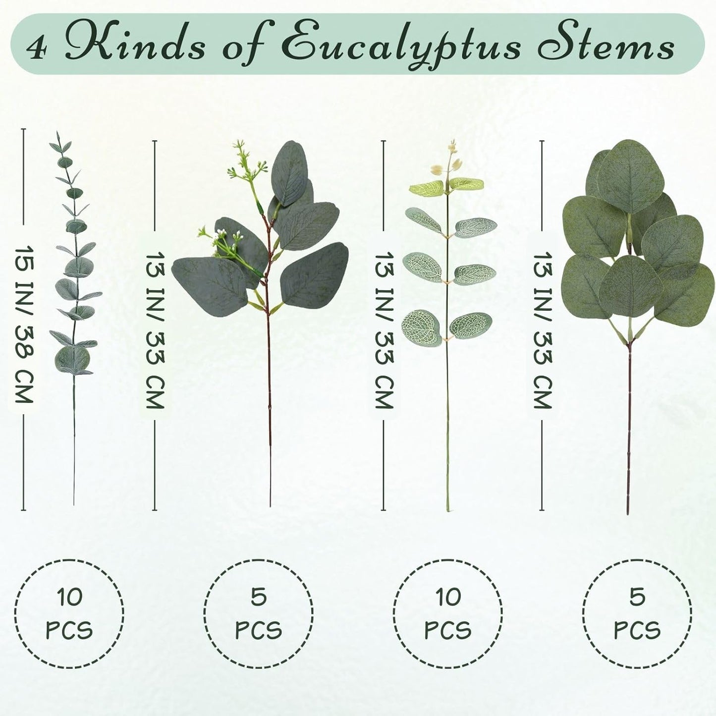 Eucalyptus Stems Bulk 30 Pcs, 4 Kinds Mixed Artificial Silver Dollar Eucalyptus Leaves Bundle Faux Greenery Branches for Wedding Vase Bouquet Floral Arrangement Centerpiece Home Decor