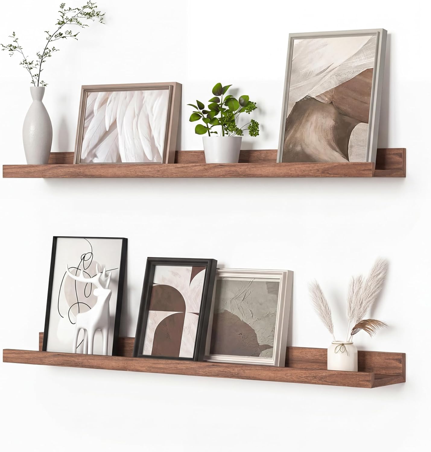 Heimlove Picture Ledge Shelf, Floating Shelves Set of 2, 24 Inches Picture Shelf for Wall with Ledge, Kids Bookshelf Wall Mounted for Living Room Bedroom Decor Books Photo Frames - White