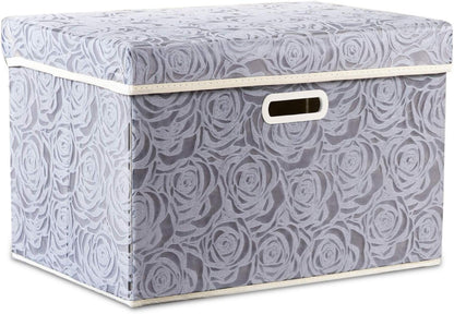 PRANDOM Larger Collapsible Storage Bin with Lid [1-Pack] Fabric Decorative Storage Box Cube Organizer Container Baskes with Handles Divider for Bedroom Closet Living Room Pink 17.7x11.8x11.8 Inch