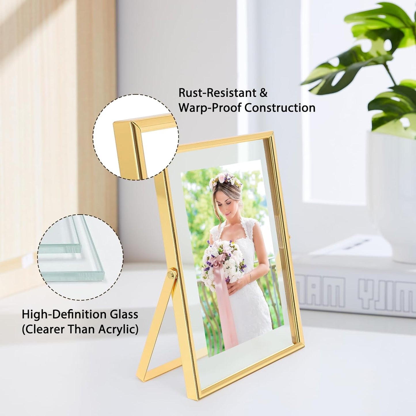 Qiannhee 8x10 Floating Frames Set of 2, Double Glass Desktop Picture Frames, Holds Multiple Photo Sizes, Photo Frame with Metal Stand