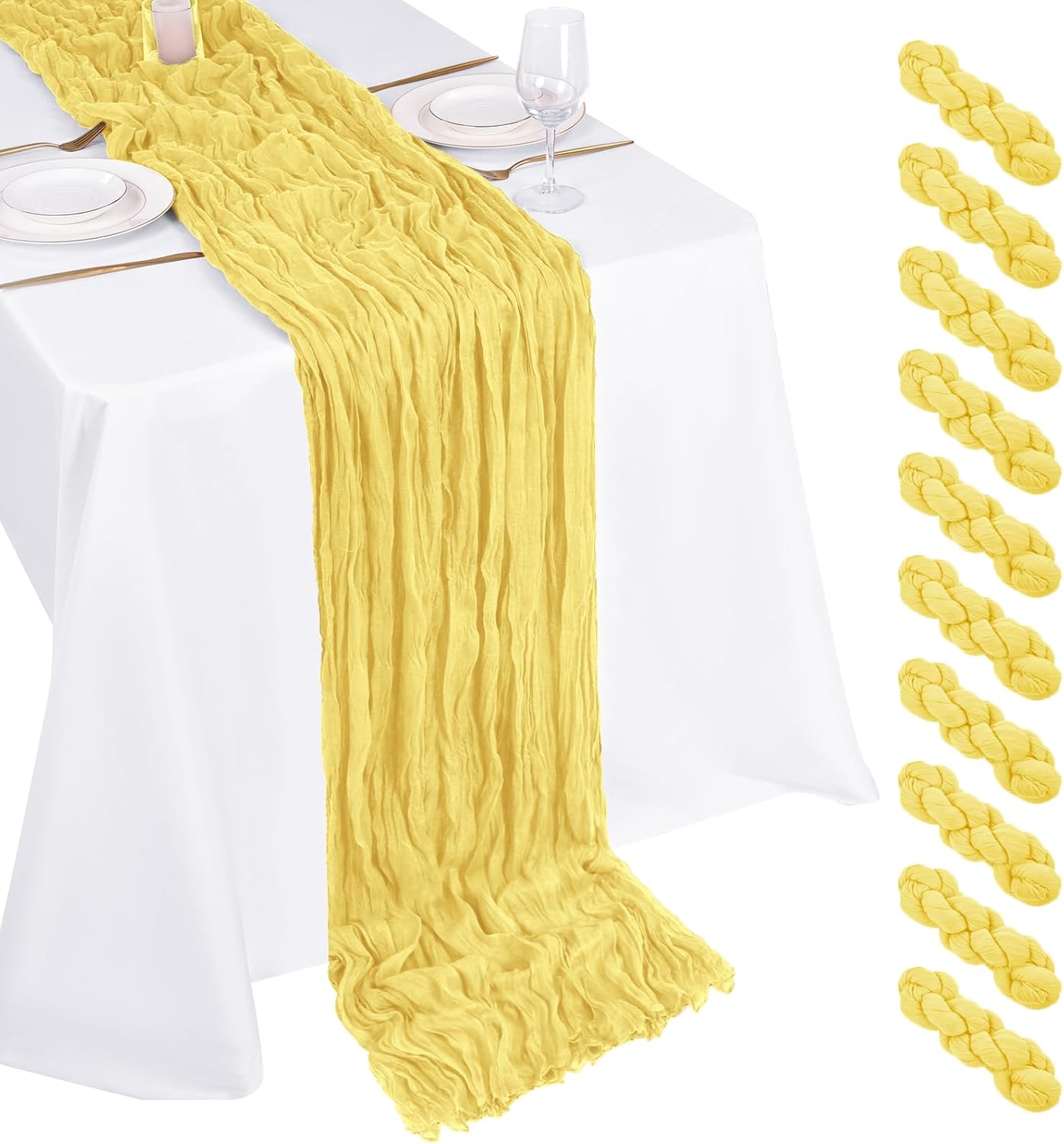10 Pack Beige Cheesecloth Table Runner 17x108 Inch Boho Gauze Cheese Cloth Table Runners for Wedding Party Baby Shower Birthday Home Decor