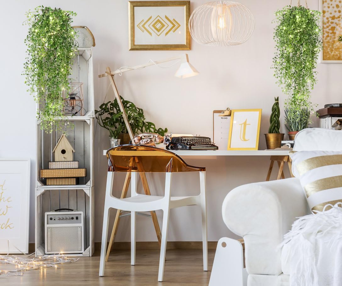 RECUTMS Fake Hanging Plants Artificial Ferns for Outdoor Hanging Faux Plants Vine Ivy Faux Fern Hanging Vines Wall Plants for Home Garden Party Wedding Decor (White 4P)