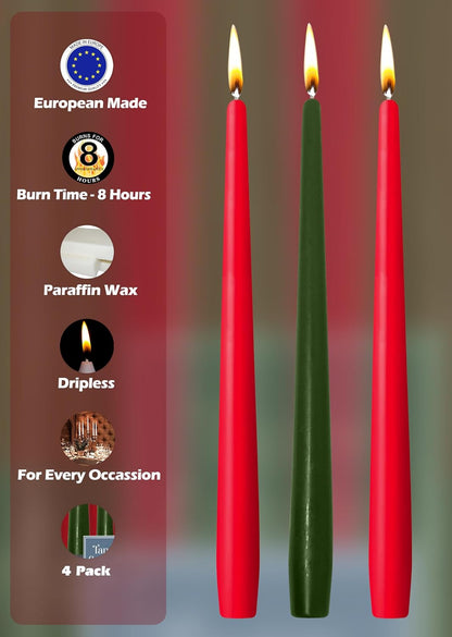 Hyoola Tall Taper Candles - 10 Inch Metallic Gold Unscented Dripless Taper Candles - 8 Hour Burn Time - 4 Pack