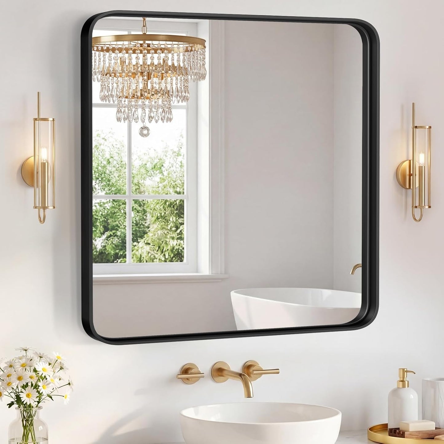 NEWBULIG Gold Round Wall Mirror 36 Inch, Bathroom Mirrors for Over Sink, Wall Decor for Bathroom, Entryway, Bedroom, Vanity