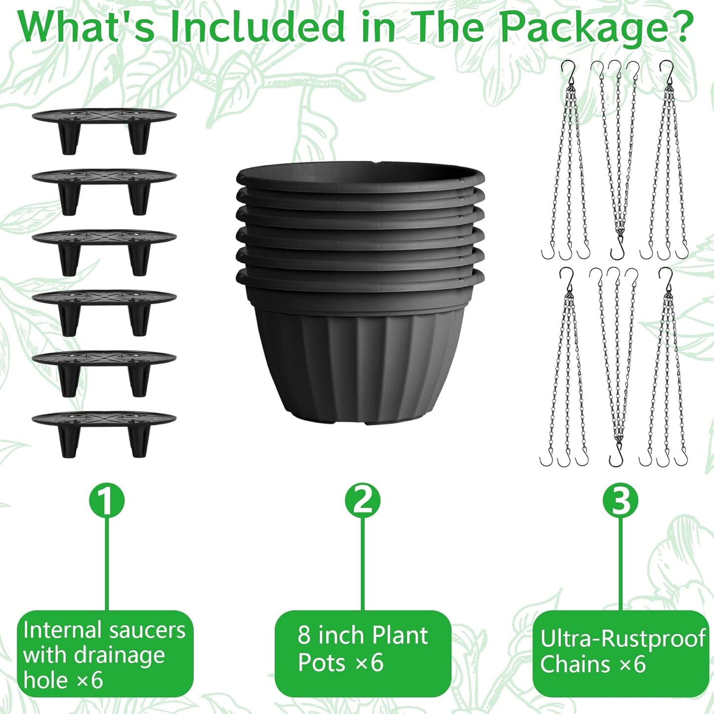 FGstyle Hanging Planters 10 Inch, 4 Pcs Self Watering Pots for Indoor Plants,Plastic Hanging Basket with Soil Elevator and 20" Chain for Home Garden Porch Balcony Patio Decor(Black)