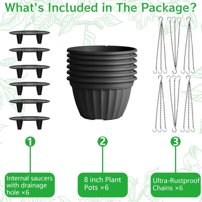 FGstyle Hanging Planters 10 Inch, 4 Pcs Self Watering Pots for Indoor Plants,Plastic Hanging Basket with Soil Elevator and 20" Chain for Home Garden Porch Balcony Patio Decor(Black)